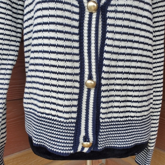 Tahari Navy Blue and White Striped Women's Button Down Cardigan Sweater NWOT - Picture 11 of 15